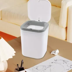 2 Liter Mini Skraldespand til skrivebord, Lille Skraldespand i plast til skrivebord, Hvid