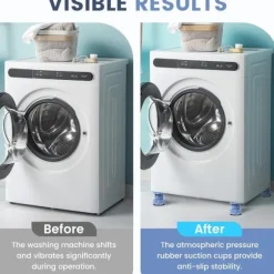 2026 Nye Anti-Vibrations Vaskemaskinepuder – 4-pak Skridsikre Gummifødder til Frontbetjente Vaskemaskiner og Køleskabe – Stødabsorberende Nivelleringsmåtter | Fyndiq
