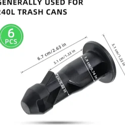 3 par hjulspand låg hængselstifter, 67 mm x 31 mm sort plast passer til 240 l husholdnings affaldsspande med hjul (FMY)