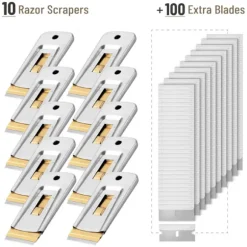 2025 Seneste Model Bates - Metal Skraberkniv Værktøj, 10-pak, 100 Ekstra Blade, Rustfrit Stål Kraftig Renseskraber Værktøj