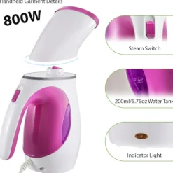[通拓商品] Steamer til tøj 800W Kraftig håndholdt tøjdamper 200 ml Stor vandtank Hurtig opvarmning Stærk gennemtrængende Bærbar