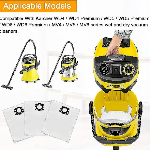 12 stk. filterposer støvsugerposer til Karcher Wd4 Wd5 Wd6 Mv4 Mv5 Mv6 reservedele tilbehørssæt