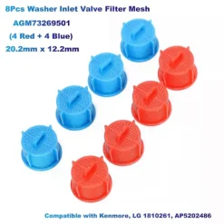 8 stk. Vaskemaskine Indløbsventil Filter Net AGM73269501 (4 Røde + 4 Blå) 202 mm x 122 mm Kompatibel med Kenmore LG 1810261 AP586