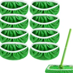 8 Stykker Mikrofiber Mopper (Grøn), Mopperstatning, Vaskbar Genanvendelig