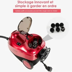 Alsidigt damprenser 2000W COSTWAY til væggelus - 1,5L tank, 19 tilbehør, 4,0 bar, LED indikator, 108℃, husstøvmider rød Blå