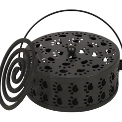 Bærbar Myggespoleholder, Myggelysholder i jern med håndtag til hjemmet, kontoret, camping med kattepoteudskæringsdesign (sort)