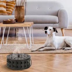 Bærbar Myggespoleholder, Myggelysholder i jern med håndtag til hjemmet, kontoret, camping med kattepoteudskæringsdesign (sort)