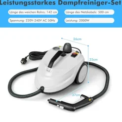 Bærbar 2000W damprenser, tilbehørssæt med 15 dele