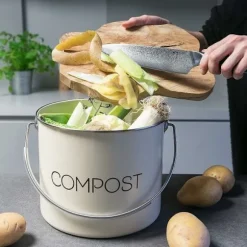 Brugervenlig kompostspand, miljøbevidst beholder i rustfrit stål til køkkenbordplade, kompakt design kompostspand med kulfilter til lugt