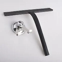 Bruseskraber med sugekopholder - 28 cm sort - Vindueskraber til badeværelse - Silikone INOX