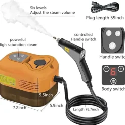 Damprenser til hjemmet og bilen - 2500W håndholdt trykdamper | 15 sekunders opvarmning | 6 dampniveauer | 1,2L vandtank - Perfekt til dybderensning Black S2 | Fyndiq