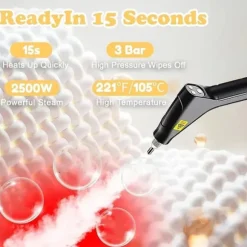 Damprenser til hjemmet og bilen - 2500W håndholdt trykdamper | 15 sekunders opvarmning | 6 dampniveauer | 1,2L vandtank - Perfekt til dybderensning Black S2 | Fyndiq