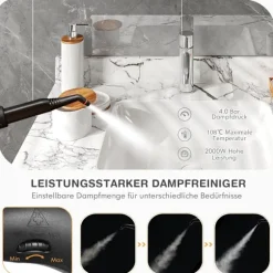 Damprenser 2000W med 18 tilbehør, 1,5L tank