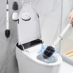 Elektrisk rengøringsbørste Lang håndtag gulvbørste Opladning Hjem badeværelse moppe Toiletbørste Køkken rengøringsværktøjer Væg toiletbørste med tre børstehoveder White Free Size | Fyndiq