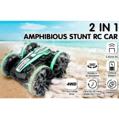 Fjernstyret Amfibie 4WD Vandtæt Stunt Offroad Bil til Børn 2.4GHz Fjernbetjening 360° Roterende Fjernstyret Bil Vand