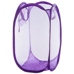 Foldbar Pop-Up Vasketøjskurv i Mesh med Sidelomme, Bærbar Opbevaringskurv til Tøj med Bærehåndtag til Kollegieværelse, Hjemmebrug, Mesh Åndbar