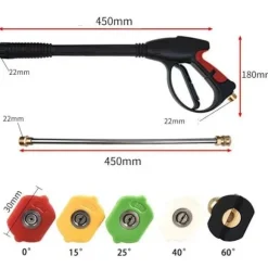 Højtryksrenserpistol - M22 - 5 messingdyser - 4000 psi - Kompatibel med 3/4 tomme slange