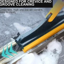 2-i-1 Gulvbørste med Langt Håndtag og 3 Stænger 101cm Fugebørste med Skraber og Hård Børsteskraber med 120 Squeegee Roterende Flisebørste