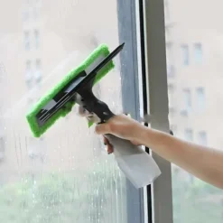 3-i-1 sprayskraberbørste Vandspray Vinduesrenser Glasskrabevisker Mikrofiberkludesæt green