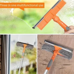 2-i-1 Teleskopisk Vinduesrensningssæt 235 cm, Roterbart Hoved, Effektiv Vinduesrensning til Indendørs/Udendørs Vinduer og Bilglas Orange