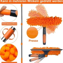 2-i-1 vinduesskraber med teleskophåndtag 4,5 m - Vinduespudsning til høje vinduer, bil, bruser, indendørs og udendørs orange