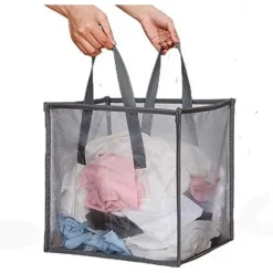 IC Pop Up Vasketøjskurve - Foldbare Mesh Vasketøjskurve med Håndtag - Foldbar til Vasketøjsopbevaring (Grå)