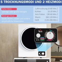 Kompakt tørretumbler, 360 turbotromle, 4 kg kapacitet
