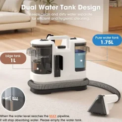 Kraftfuld Tæppe- & Tekstilrenser LBLUE V6 med 1,75L Dobbeltank, 5M Ledning, 1,7M Slange – Dybderens Sofa, Madras, Bil og Kæledyrspletter Black