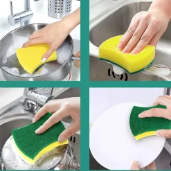Kraftige skuresvampe, lugtfri skurepude ergonomisk S-form for effektiv rengøring af gryder, pander og skåle, dobbelt formål design til