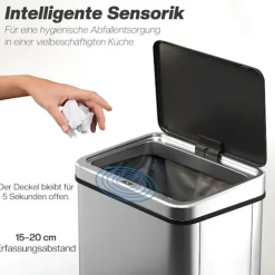 50L berøringsfri sensor skraldespand, rustfrit stål