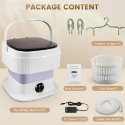 10L Mini Camping Vaskemaskine Sammenklappelig - Lille Med Centrifuge - Dybderens Undertøj, Baby Tøj