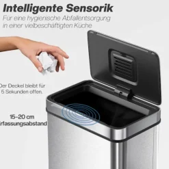 50L sensor skraldespand, rustfrit stål, lugtkontrol