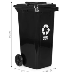 120L sort blandet affaldsbeholder med gummihjul