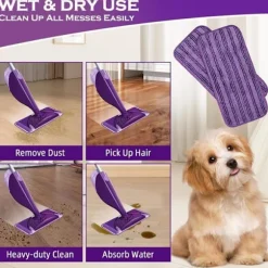 (Lilla) 6-pak genanvendelige klude til Swiffer WetJet, mikrofiber moppepuder, udskiftningsklud til Swiffer WetJet spraymoppe purple