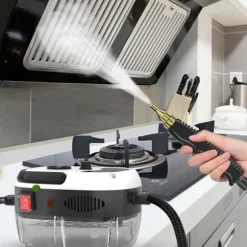 [LLC]*Håndholdt højtryksdamper, damprenser, 2500W damprenser med børstehoveder til køkken, badeværelse, bil (hvid)
