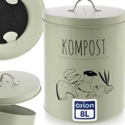 Metal køkkenkompostbeholder med kulfilter, 8L, grøn
