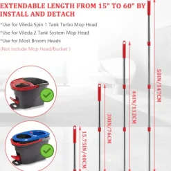 Mop-skaft Udskiftning Kompatibel med Vileda Spin Mop Tilbehør, 58 Tommer Rustfrit Stål Langt Mop-skaft til de Fleste Kosthoveder Justerbar Red 1x Mop Handle | Fyndiq