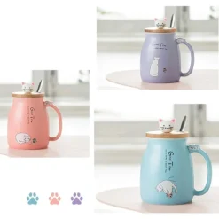 Morgenmadskrus Gave til Venner Kat Kaffekrus Kanin Tekop med Låg Ske Purple