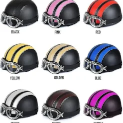 Motorcykel Scooter Åben Halvmaske Læderhjelm Med Anti-UV Briller Retro Vintage Stil 54-60cm pink
