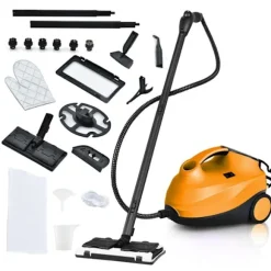 Multifunktionel Damprenser 2000W COSTWAY Sengelus - 1,5L Tank, 19 Tilbehør, 4,0 Bar - LED Indikator - 108℃ - Støvmider Orange Blå