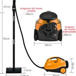 Multifunktionel Damprenser 2000W COSTWAY Sengelus - 1,5L Tank, 19 Tilbehør, 4,0 Bar - LED Indikator - 108℃ - Støvmider Orange Blå