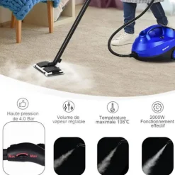 Multifunktionel Damprenser 2000W COSTWAY Bedbugs - 1,5L Tank, 19 Tilbehør, 4,0 Bar - LED Indikator - 108℃ - Støvmider Blå Blå