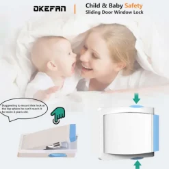 OKEFAN 4-pak babysikkerhedsskydevindueslåse til børnesikre terrassedøre og skabsdøre. Ingen boreværktøj nødvendigt (TILFÆLDIG FARVE)