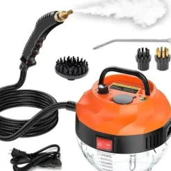 (Orange) Bærbar damprenser, Brillsten, 2500 W, 1350 ml, 3 børstehoveder, højt tryk Orange
