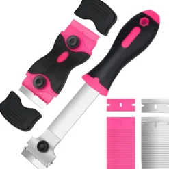 3-pak Glasskraber med 30 Ekstra Blade til Skrabere, Multifunktionel Rengøring, til Etiketter, Klistermærker, Glasmaling (Pink - Dobbelt)