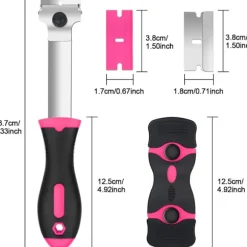 3-pak Glasskraber med 30 Ekstra Blade til Skrabere, Multifunktionel Rengøring, til Etiketter, Klistermærker, Glasmaling (Pink - Dobbelt)