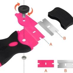 3-pak Glasskraber med 30 Ekstra Blade til Skrabere, Multifunktionel Rengøring, til Etiketter, Klistermærker, Glasmaling (Pink - Dobbelt)