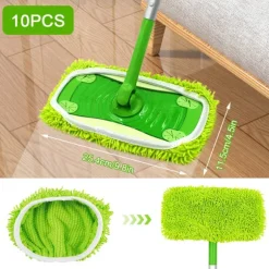 10-pak gulvmopper kompatible med Swiffer Sweeper til våd og tør brug, genanvendelige mikrofiberklude til alle gulvtyper, grøn 25x11,5 cm-FA-