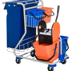 Rengøringsvogn Rengøringsvogn 4 Spande Aftørringsvogn Systemvogn Med Hjul Blå Orange 100 X 70 X 103 Cm