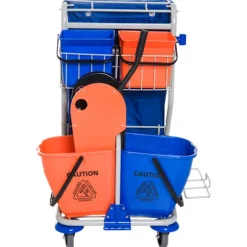 Rengøringsvogn Rengøringsvogn 4 Spande Aftørringsvogn Systemvogn Med Hjul Blå Orange 100 X 70 X 103 Cm